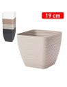 Tradineur - Maceta Cuadrada con plato - Diseño Sahara (19 cm) - Fabricado en plástico - Ideal para jardín exterior, terraza o ba