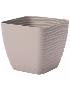 Tradineur - Maceta Cuadrada con plato - Diseño Sahara (23 cm) - Fabricado en plástico - Ideal para jardín exterior, terraza o ba