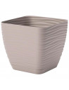 Tradineur - Maceta Cuadrada con plato - Diseño Sahara (23 cm) - Fabricado en plástico - Ideal para jardín exterior, terraza o ba