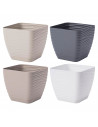Tradineur - Maceta Cuadrada con plato - Diseño Sahara (23 cm) - Fabricado en plástico - Ideal para jardín exterior, terraza o ba
