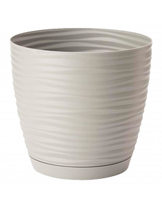 Tradineur - Maceta redonda con plato - Diseño Sahara (Ø 15 cm) - Fabricado en plástico - Ideal para jardín exterior, terraza o b