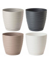 Tradineur - Maceta redonda con plato - Diseño Sahara (Ø 15 cm) - Fabricado en plástico - Ideal para jardín exterior, terraza o b