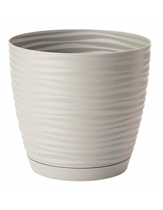Tradineur - Maceta redonda con plato - Diseño Sahara (Ø 19 cm) - Fabricado en plástico - Ideal para jardín exterior, terraza o b