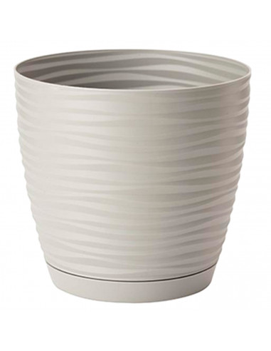 Tradineur - Maceta redonda con plato - Diseño Sahara (Ø 19 cm) - Fabricado en plástico - Ideal para jardín exterior, terraza o b