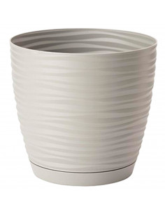 Tradineur - Maceta redonda con plato - Diseño Sahara (Ø 23 cm) - Fabricado en plástico - Ideal para jardín exterior, terraza o b