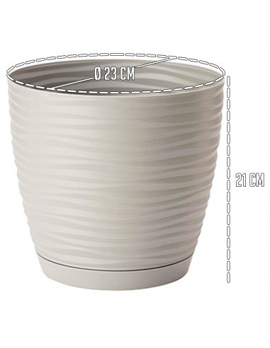 Tradineur - Maceta redonda con plato - Diseño Sahara (Ø 23 cm) - Fabricado en plástico - Ideal para jardín exterior, terraza o b