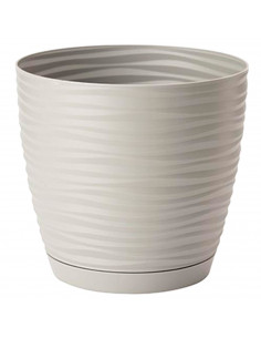 Tradineur - Maceta redonda con plato - Diseño Sahara (Ø 27 cm) - Fabricado en plástico - Ideal para jardín exterior, terraza o b