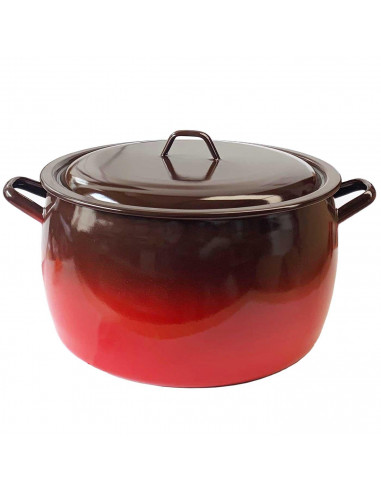 Olla abombada esmaltada bicolor 10 litros, diámetro 26 cm. Cazuela de acero clásica con tapa, apta gas, vitro, inducción, lavava