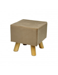 Tradineur - Taburete reposapiés cuadrado marrón, taburete tapizado con patas de madera, 30 x 30 x 30 cm