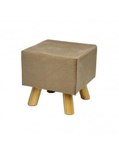 Tradineur - Taburete reposapiés cuadrado marrón, taburete tapizado con patas de madera, 30 x 30 x 30 cm