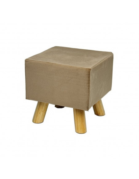 Tradineur - Taburete reposapiés cuadrado marrón, taburete tapizado con patas de madera, 30 x 30 x 30 cm