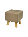 Tradineur - Taburete reposapiés cuadrado marrón, taburete tapizado con patas de madera, 30 x 30 x 30 cm