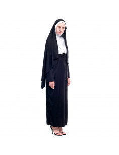 Tradineur - Disfraz de monja maldita para mujer, fibra sintética, incluye túnica, cruz y cofia, religiosa, carnaval, Halloween,