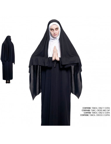 Tradineur - Disfraz de monja maldita para mujer, fibra sintética, incluye túnica, cruz y cofia, religiosa, carnaval, Halloween,