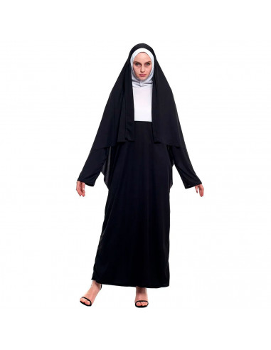 Tradineur - Disfraz de monja maldita para mujer, 100% fibra sintética, incluye túnica, cruz y cofia, religiosa, carnaval, Hallow