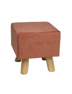 Tradineur - Taburete reposapiés cuadrado coral, taburete tapizado con patas de madera, 30 x 30 x 30 cm