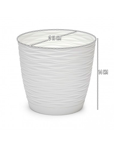 Tradineur - Maceta redonda con plato - Diseño Wind (Ø 15 cm) - Fabricado en plástico - Ideal para jardín exterior, terraza o bal