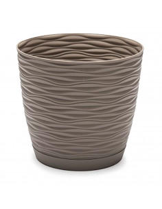 Tradineur - Maceta redonda con plato - Diseño Wind (Ø 15 cm) - Fabricado en plástico - Ideal para jardín exterior, terraza o bal