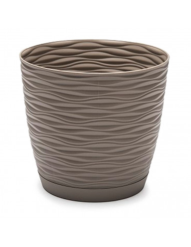 Tradineur - Maceta redonda con plato - Diseño Wind (Ø 15 cm) - Fabricado en plástico - Ideal para jardín exterior, terraza o bal
