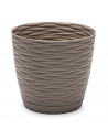 Tradineur - Maceta redonda con plato - Diseño Wind (Ø 15 cm) - Fabricado en plástico - Ideal para jardín exterior, terraza o bal