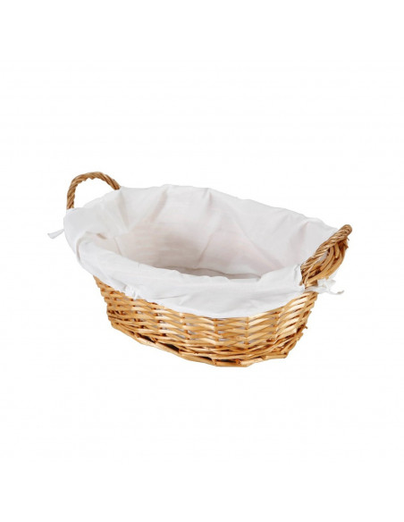 Tradineur - Cesta de mimbre con forma oval, recubierta con tela, de 19 x 44 x 30 cm. Cesto para decoración o almacenaje con 2 as