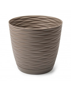 Tradineur - Maceta redonda con plato - Diseño Wind (Ø 19 cm) - Fabricado en plástico - Ideal para jardín exterior, terraza o bal