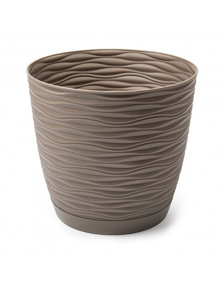Tradineur - Maceta redonda con plato - Diseño Wind (Ø 19 cm) - Fabricado en plástico - Ideal para jardín exterior, terraza o bal