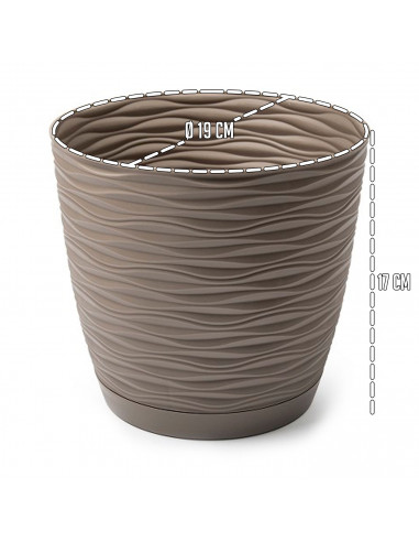 Tradineur - Maceta redonda con plato - Diseño Wind (Ø 19 cm) - Fabricado en plástico - Ideal para jardín exterior, terraza o bal