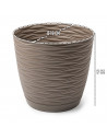 Tradineur - Maceta redonda con plato - Diseño Wind (Ø 19 cm) - Fabricado en plástico - Ideal para jardín exterior, terraza o bal