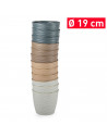 Tradineur - Maceta redonda con plato - Diseño Wind (Ø 19 cm) - Fabricado en plástico - Ideal para jardín exterior, terraza o bal