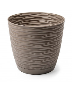 Tradineur - Maceta redonda con plato - Diseño Wind (Ø 23 cm) - Fabricado en plástico - Ideal para jardín exterior, terraza o bal