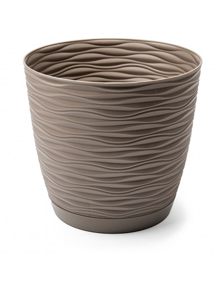 Tradineur - Maceta redonda con plato - Diseño Wind (Ø 23 cm) - Fabricado en plástico - Ideal para jardín exterior, terraza o bal Tradineur - Maceta redonda con plato - Diseño Wind (Ø 23 cm) - Fabricado en plástico - Ideal para jardín exterior, terraza o bal
