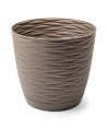 Tradineur - Maceta redonda con plato - Diseño Wind (Ø 23 cm) - Fabricado en plástico - Ideal para jardín exterior, terraza o bal