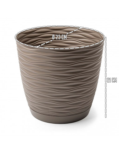Tradineur - Maceta redonda con plato - Diseño Wind (Ø 23 cm) - Fabricado en plástico - Ideal para jardín exterior, terraza o bal