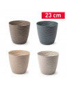 Tradineur - Maceta redonda con plato - Diseño Wind (Ø 23 cm) - Fabricado en plástico - Ideal para jardín exterior, terraza o bal