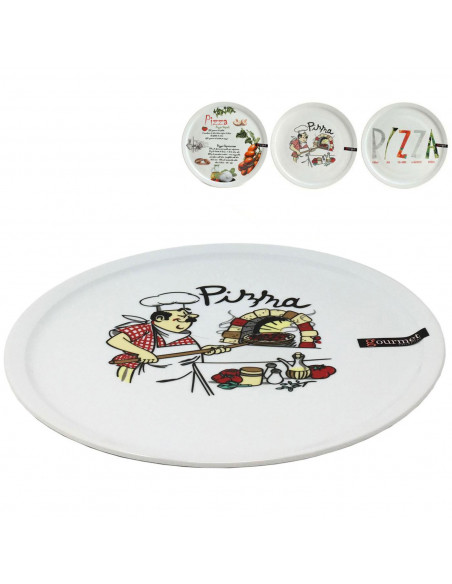 Plato de pizza redondo de color blanco con diseños distintos y divertidos, de 30 cm de diámetro Recipiente de cerámica para serv