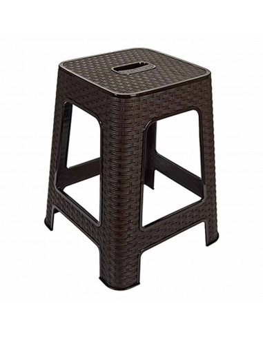 Tradineur - Taburete de plástico con asa Rattan, asiento de 28 x 28 cm, imitación de mimbre, banqueta multiusos, cocina, salón (