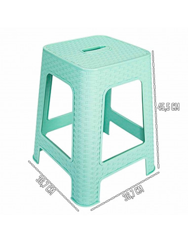 Tradineur - Taburete de plástico con asa Rattan, asiento de 28 x 28 cm, imitación de mimbre, banqueta multiusos, cocina, salón (