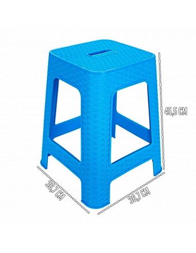 Tradineur - Taburete de plástico con asa Rattan, asiento de 28 x 28 cm, imitación de mimbre, banqueta multiusos, cocina, salón (