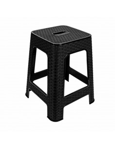 Tradineur - Taburete de plástico con asa Rattan, asiento de 28 x 28 cm, imitación de mimbre, banqueta multiusos, cocina, salón (