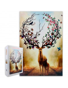 Tradineur - Puzzle/Rompecabezas de 1000 piezas - Diseño Ciervo Floral - Fabricación en España - Rompecabezas para toda la famili