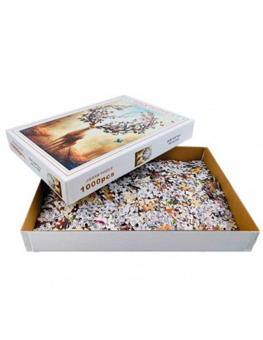 Tradineur - Puzzle/Rompecabezas de 1000 piezas - Diseño Ciervo Floral - Fabricación en España - Rompecabezas para toda la famili