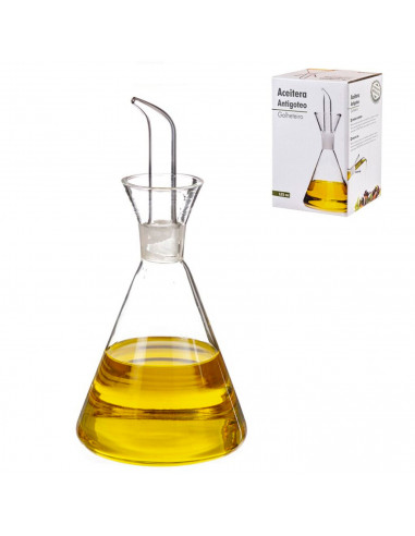 Tradineur - Aceitera antigoteo de cristal, cristal fino y elegante, elaboración artesanal, dispensador de aliño rellenable, acei