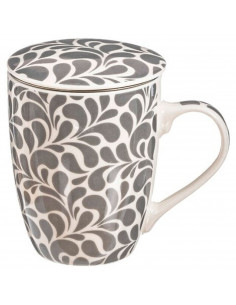 Tradineur - Taza para té, infusiones, incluye filtro y tapa, cerámica y acero inoxidable, mantiene caliente la infusión, regalo