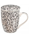 Tradineur - Taza para té, infusiones, incluye filtro y tapa, cerámica y acero inoxidable, mantiene caliente la infusión, regalo