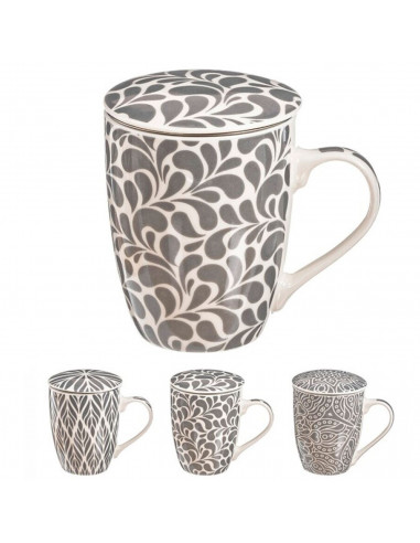 Tradineur - Taza para té, infusiones, incluye filtro y tapa, cerámica y acero inoxidable, mantiene caliente la infusión, regalo