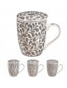 Tradineur - Taza para té, infusiones, incluye filtro y tapa, cerámica y acero inoxidable, mantiene caliente la infusión, regalo