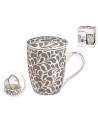 Tradineur - Taza para té, infusiones, incluye filtro y tapa, cerámica y acero inoxidable, mantiene caliente la infusión, regalo