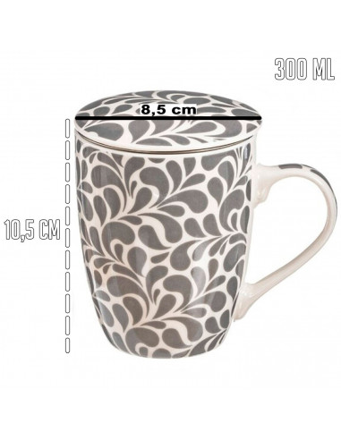 Tradineur - Taza para té, infusiones, incluye filtro y tapa, cerámica y acero inoxidable, mantiene caliente la infusión, regalo