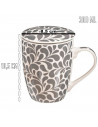 Tradineur - Taza para té, infusiones, incluye filtro y tapa, cerámica y acero inoxidable, mantiene caliente la infusión, regalo
